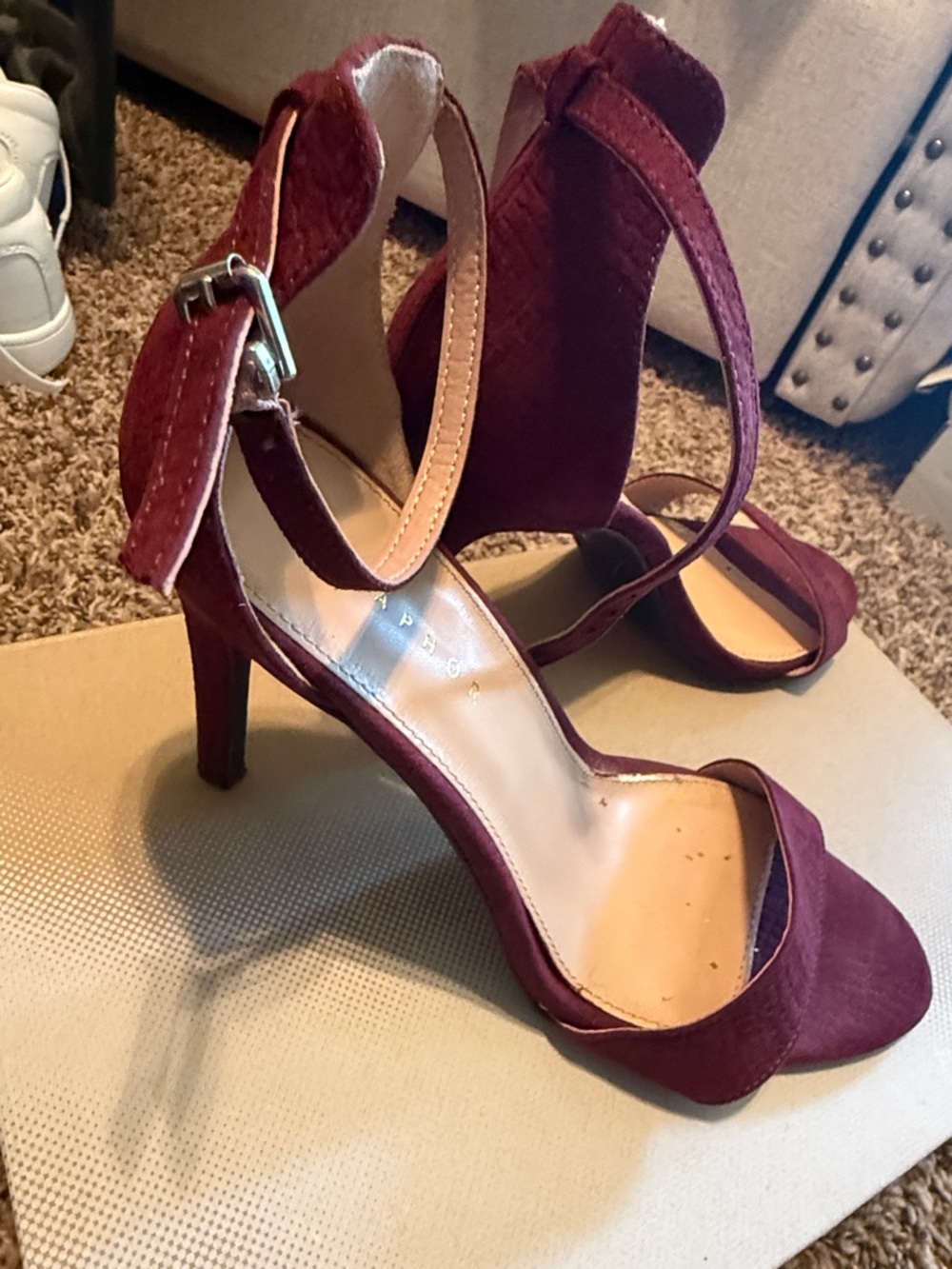 Women's Ankle-Strap High Heel Sandals - Burgundy shoes used